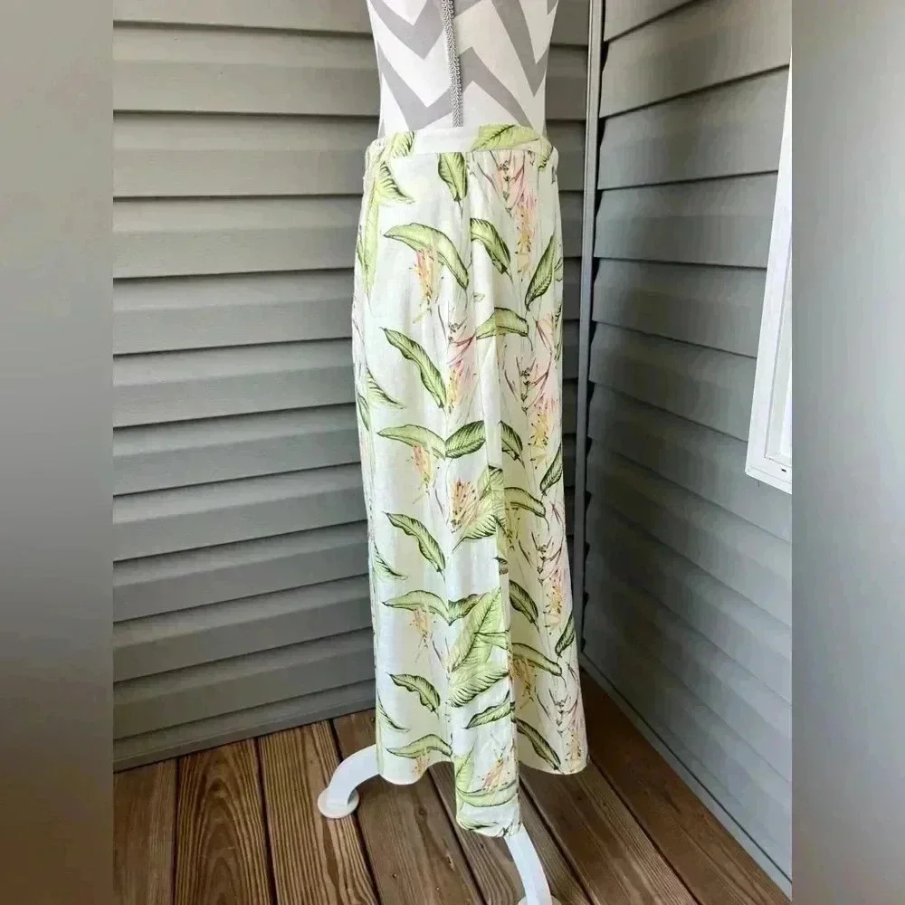 BCBGMAXAZRIA TROPICAL-PRINT ASYMMETRICAL MIDI SKIRT IN MULTI BIRD PRINT Sz M - Picture 9 of 12